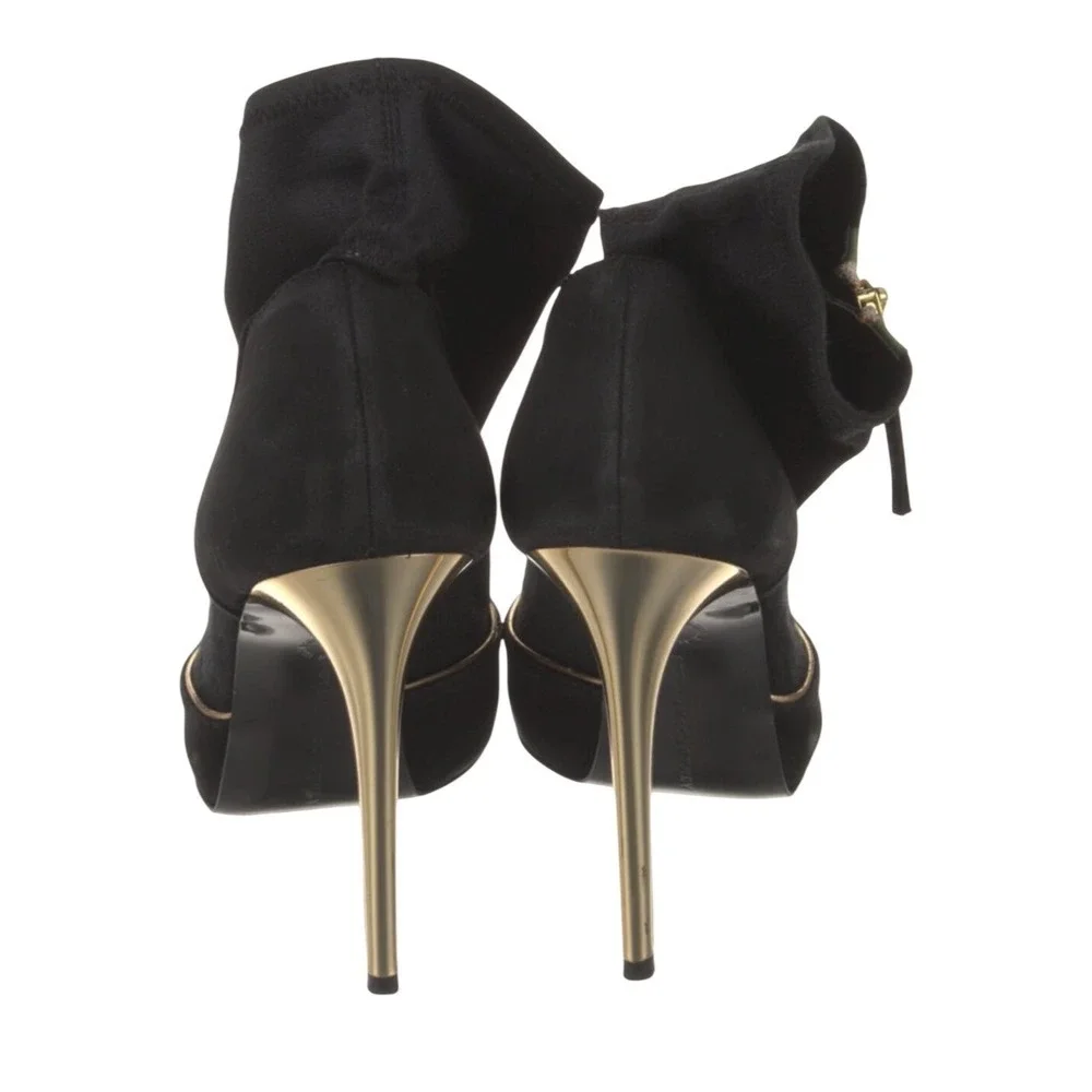 Stella McCartney Suede Pumps Black Peep Toe Stiletto Booties Gold‎ Heel size 7